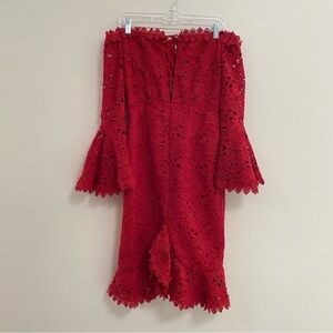 Boston Proper Dress Women’s Size 4 Red Full Lace Off the Shoulder Cocktail Dress